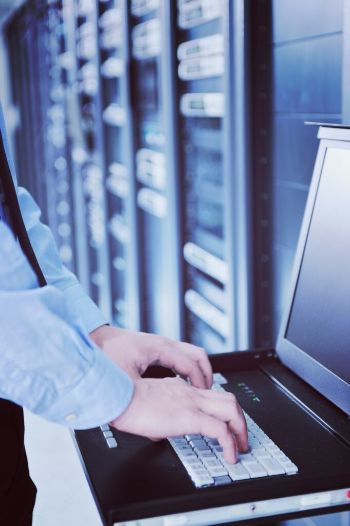 young it engeneer in datacenter server room